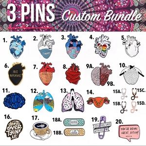3 PINS Custom Bundle Science Lapel Pins NWT Nurse